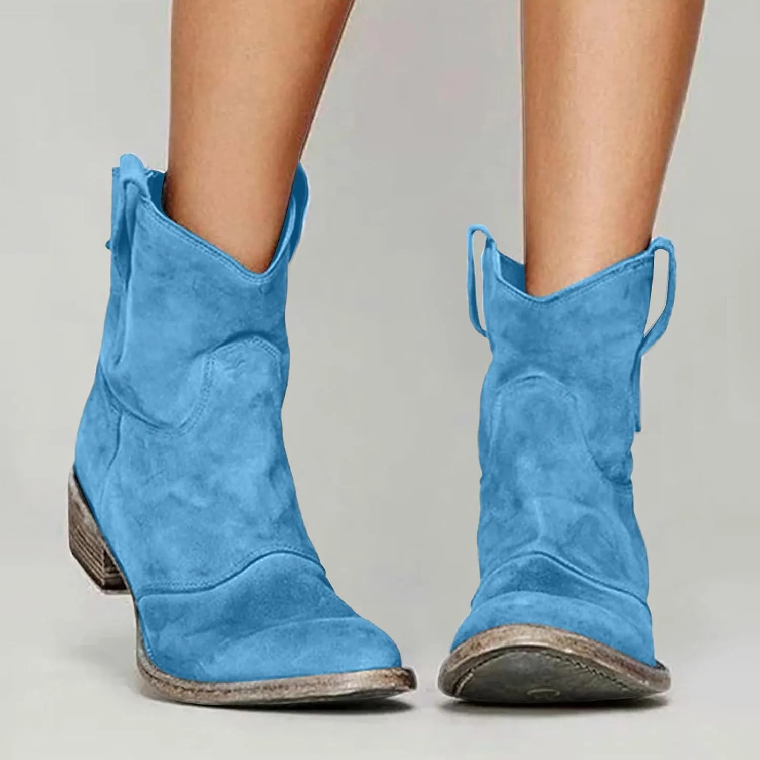 AMDBEL Booties for Women Dressy 2024 Ankle Boots Chunky Low Heel Suede Mid Calf Zipper Cowboy Boots Winter Booties
