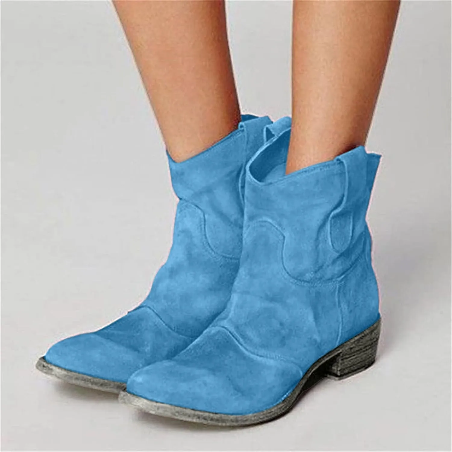 AMDBEL Booties for Women Dressy 2024 Ankle Boots Chunky Low Heel Suede Mid Calf Zipper Cowboy Boots Winter Booties