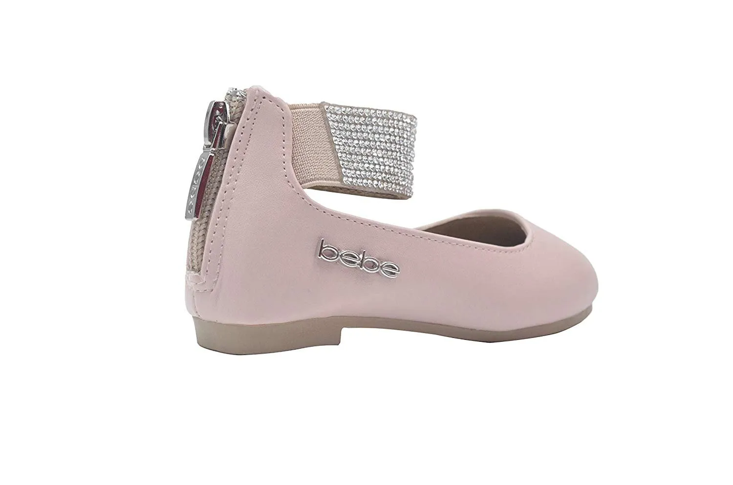 bebe Toddler Girls Ballet Flats Slip On Sandals with Rhienstone Ankle Strap