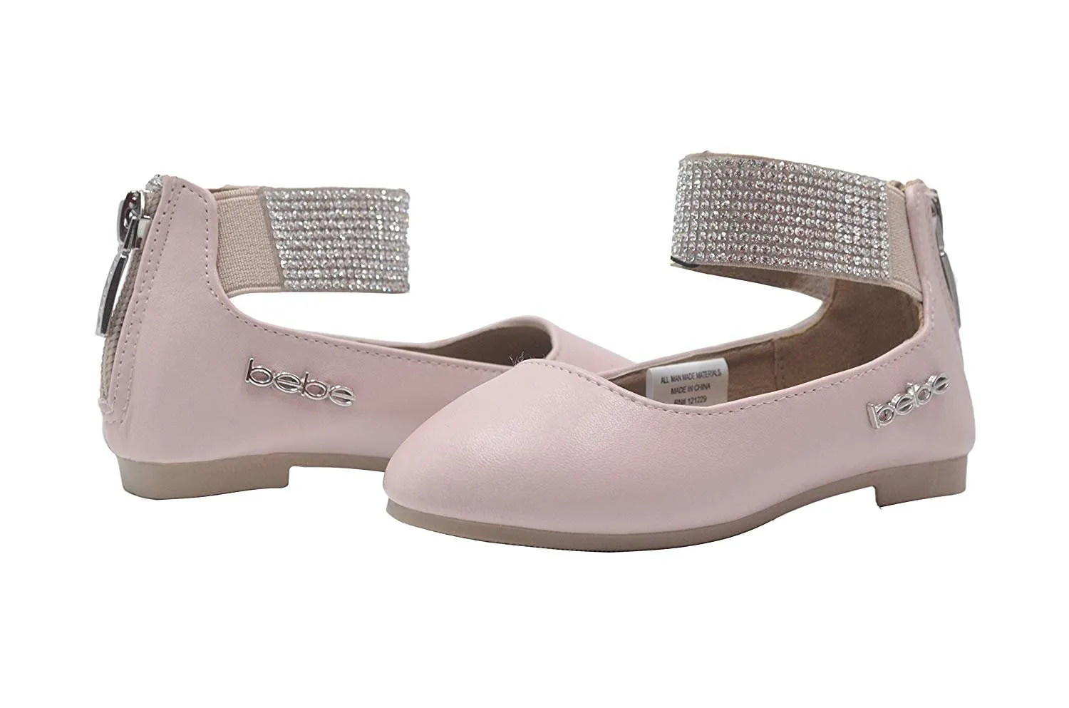 bebe Toddler Girls Ballet Flats Slip On Sandals with Rhienstone Ankle Strap