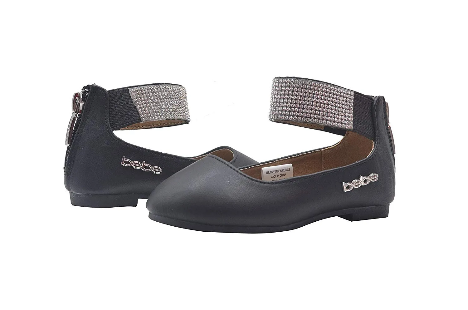 bebe Toddler Girls Ballet Flats Slip On Sandals with Rhienstone Ankle Strap