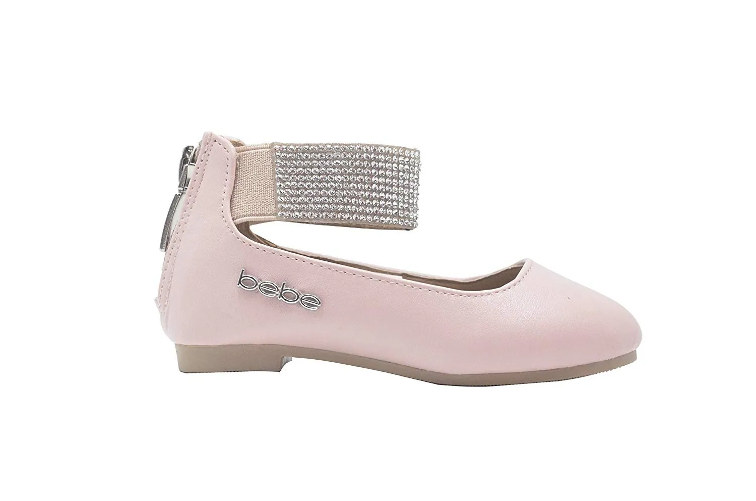 bebe Toddler Girls Ballet Flats Slip On Sandals with Rhienstone Ankle Strap