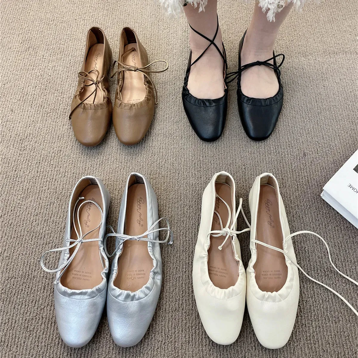 binfenxie  -  New Women Flats Fashion Square Toe Shallow Ladies Elegant Ladies Casual Ballet Shoes Soft Ballerina Shoes Soft Moccasin