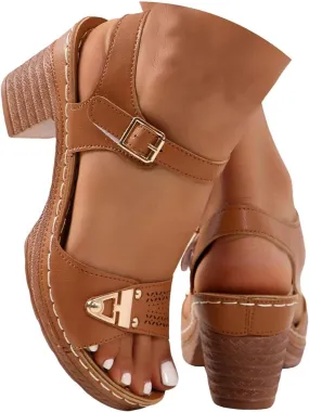 Block Heel Sandals for Women 2025,Women's Chunky Mid Heels Platform Open Toe Womens Summer Casual Comfort Slide Beach Ankle Strap Dress Straps Hollow Out Comfortable Sandal Walking Shoes