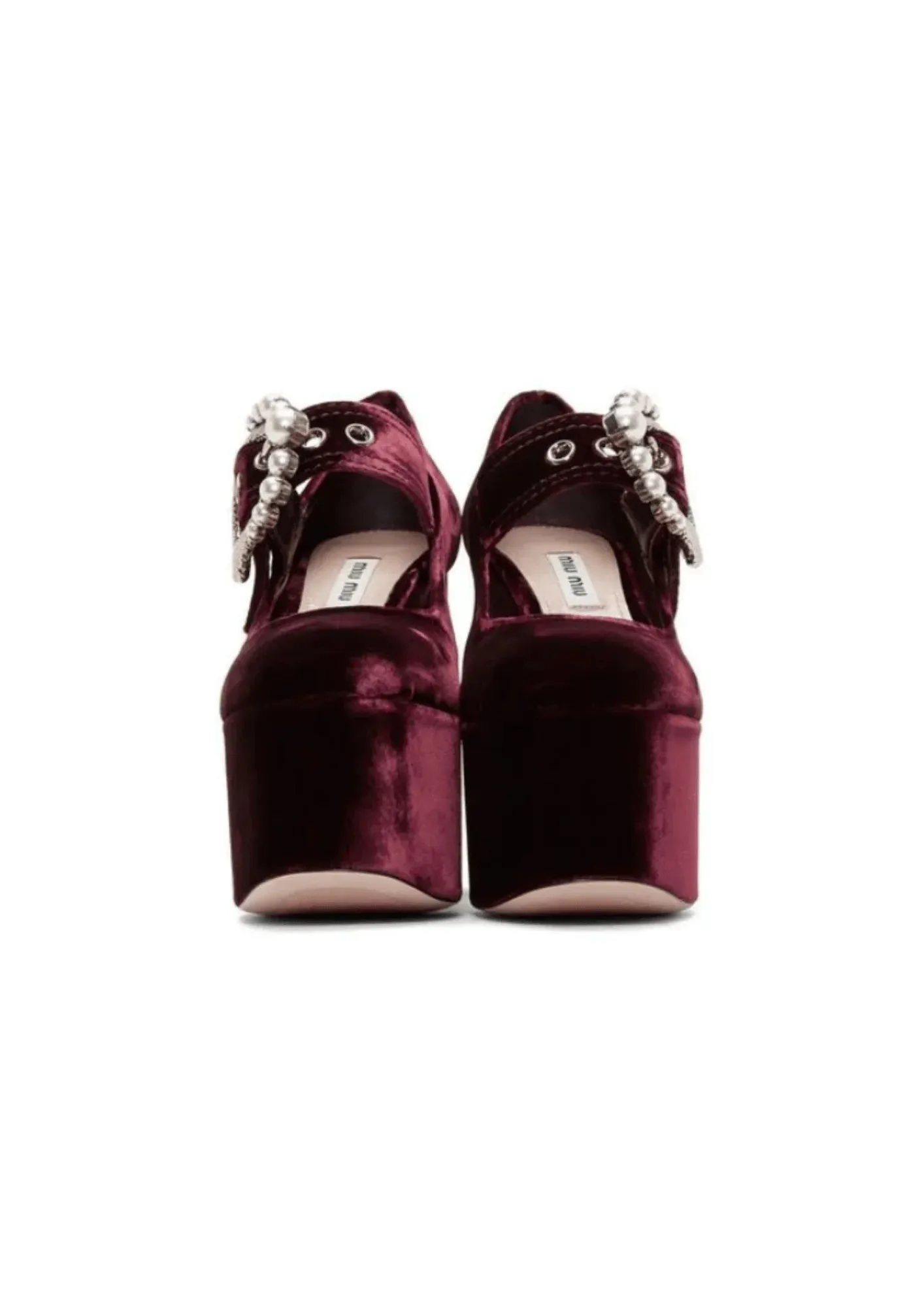 BURGUNDY MARY JANE VELVET PLATFORM SHOES