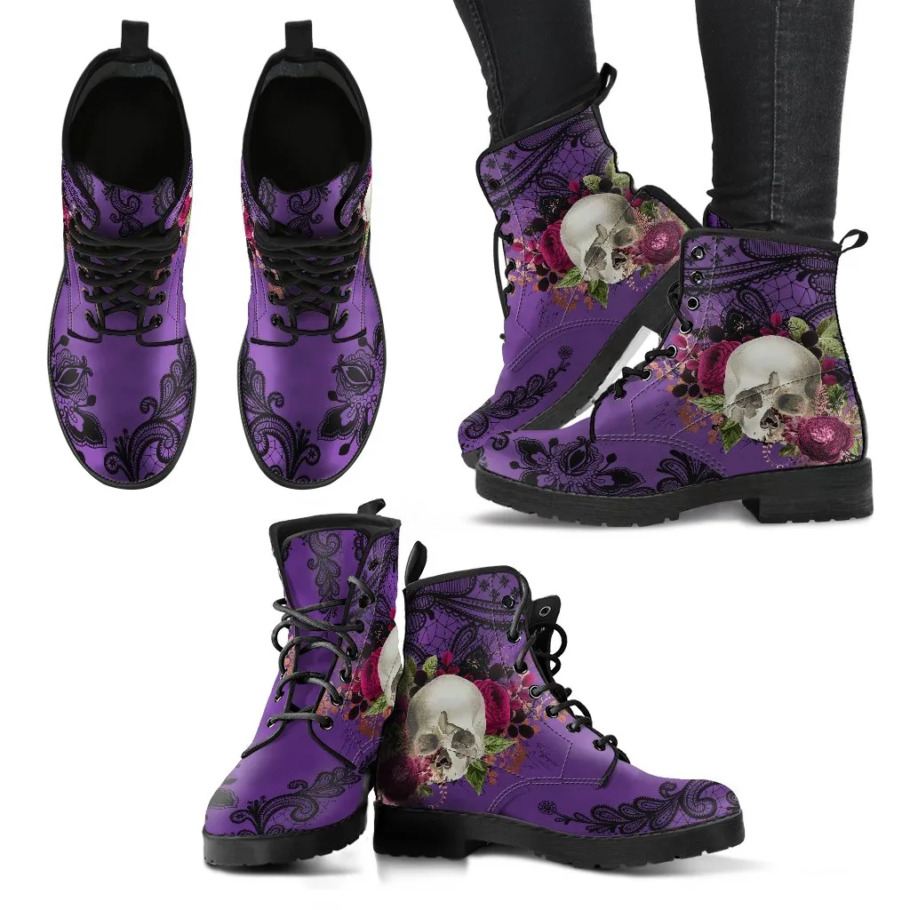 Combat Boots-Gothic Lace Print 103 Goth