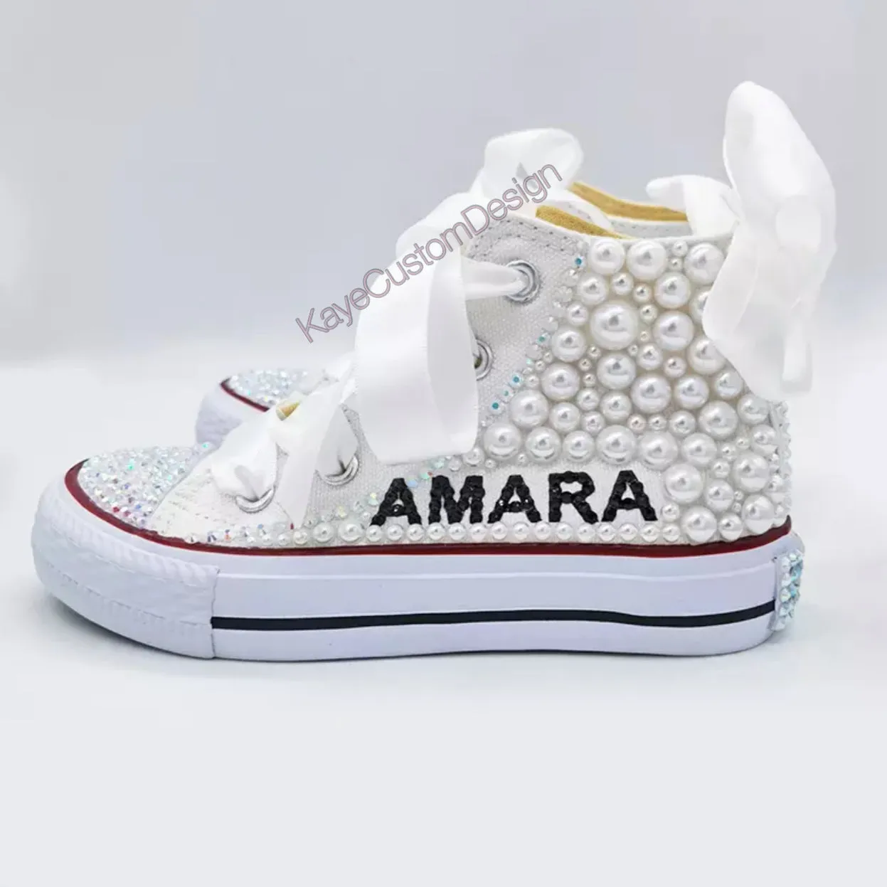 Custom Flower Girl Wedding Canvas Shoes | White Bling Rhinestone Shoes