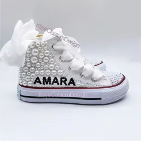Custom Flower Girl Wedding Canvas Shoes | White Bling Rhinestone Shoes