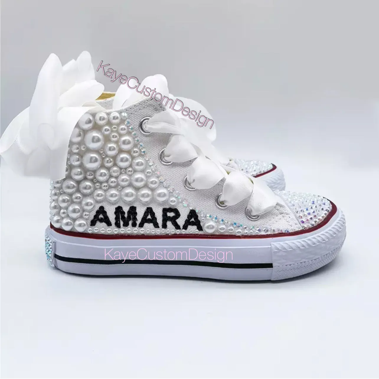 Custom Flower Girl Wedding Canvas Shoes | White Bling Rhinestone Shoes