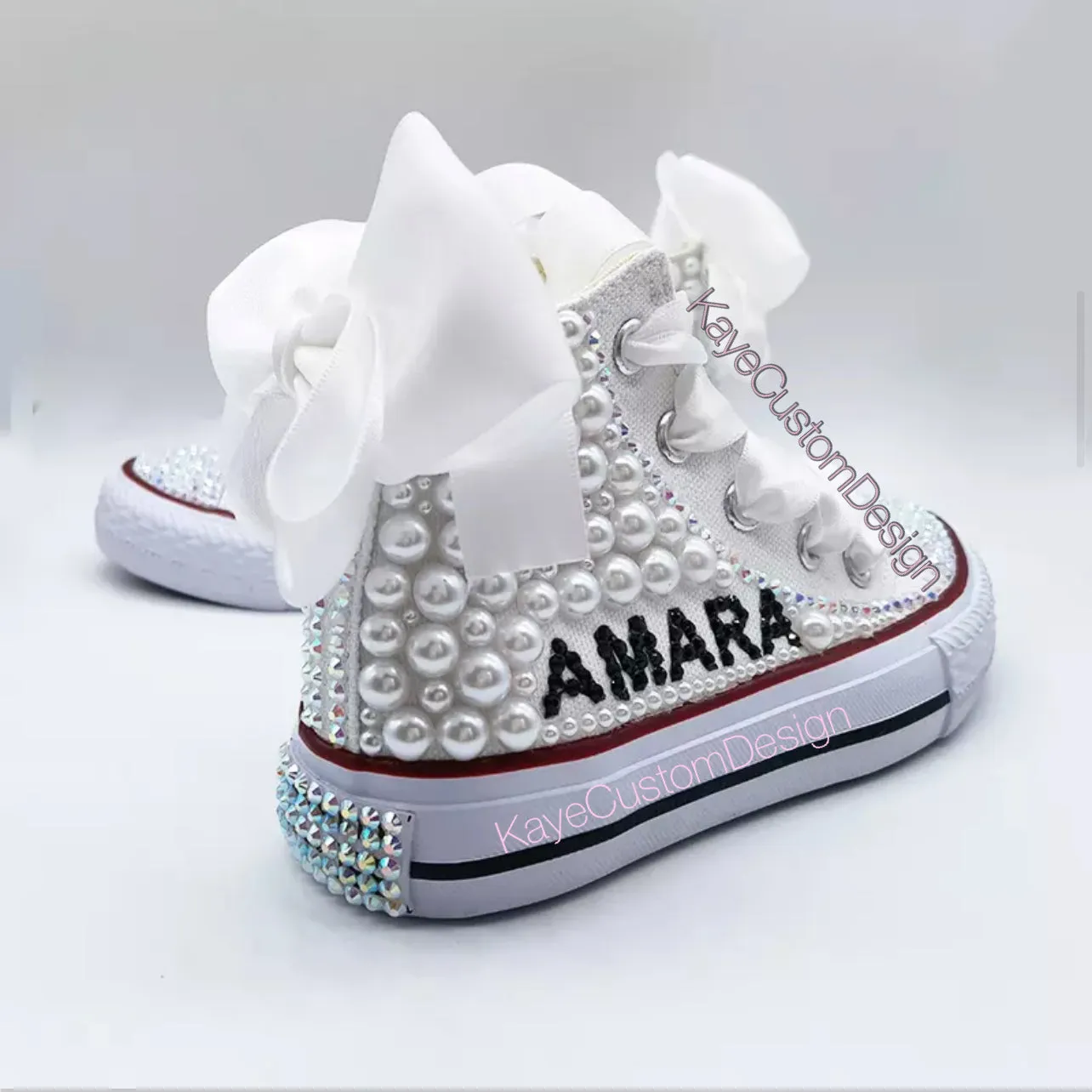 Custom Flower Girl Wedding Canvas Shoes | White Bling Rhinestone Shoes