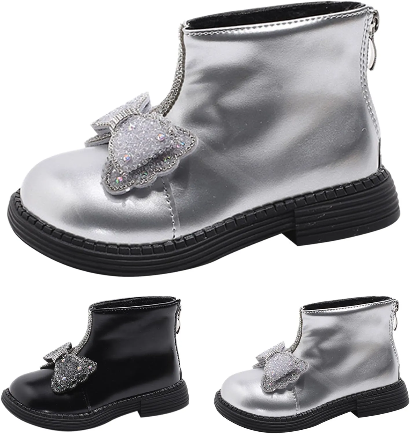 Cute Bowknot Glitter Short Boots for Girls Kids Low Heel Dress Booties Winter Sparkly 6 Toddler Girls Boots