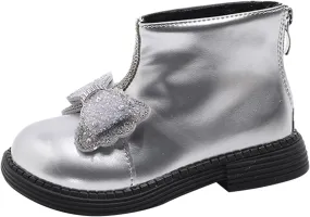 Cute Bowknot Glitter Short Boots for Girls Kids Low Heel Dress Booties Winter Sparkly 6 Toddler Girls Boots