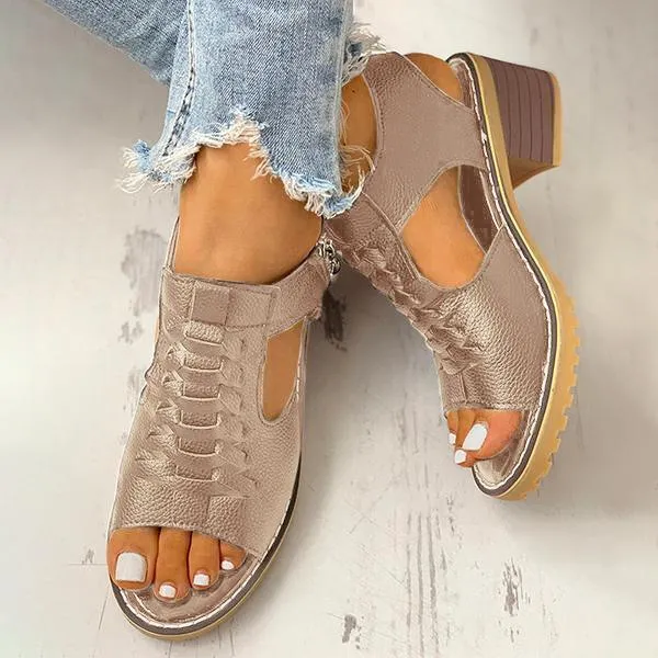 Damen-Sandalen mit Peep-Toe-Ausschnitt und Reißverschluss und klobigem Absatz