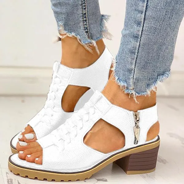 Damen-Sandalen mit Peep-Toe-Ausschnitt und Reißverschluss und klobigem Absatz