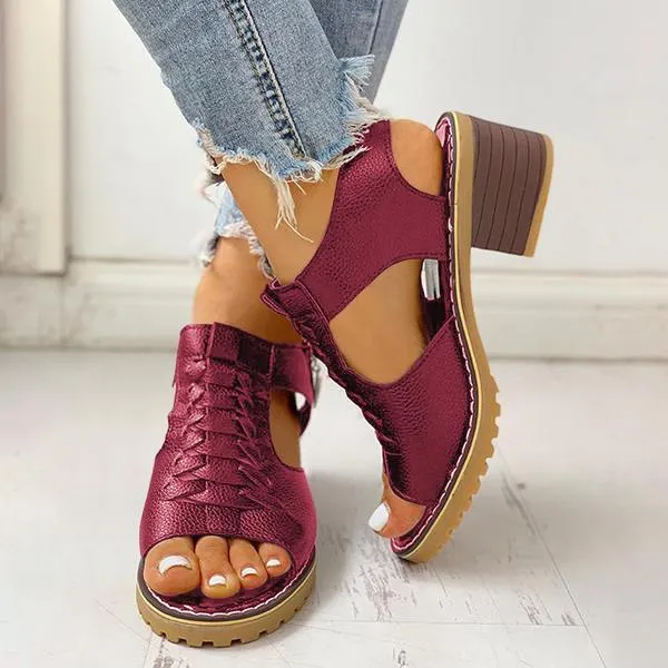 Damen-Sandalen mit Peep-Toe-Ausschnitt und Reißverschluss und klobigem Absatz