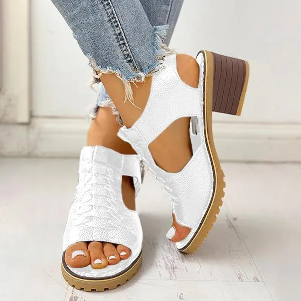 Damen-Sandalen mit Peep-Toe-Ausschnitt und Reißverschluss und klobigem Absatz