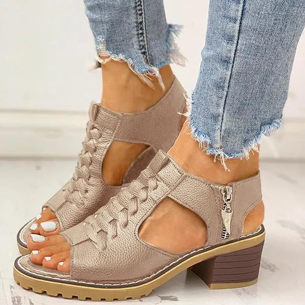 Damen-Sandalen mit Peep-Toe-Ausschnitt und Reißverschluss und klobigem Absatz