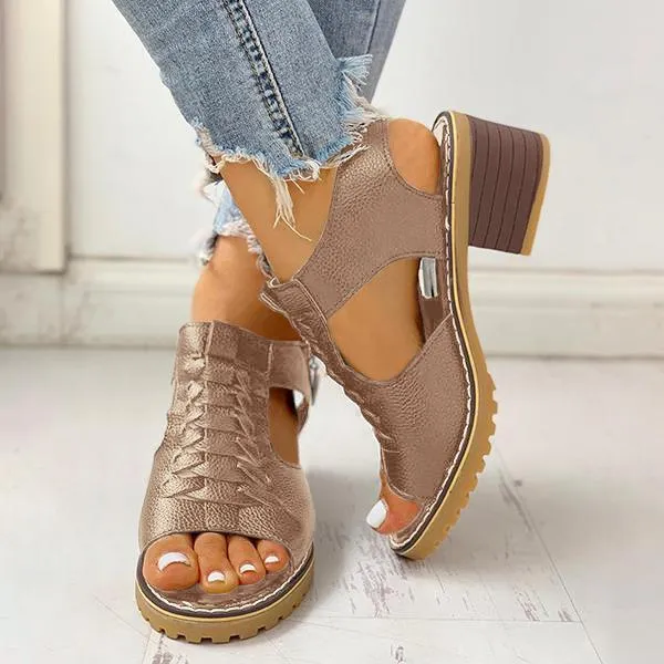 Damen-Sandalen mit Peep-Toe-Ausschnitt und Reißverschluss und klobigem Absatz
