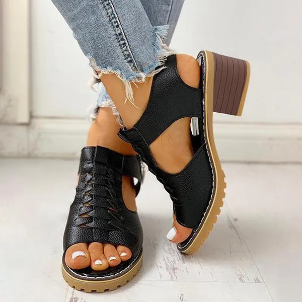 Damen-Sandalen mit Peep-Toe-Ausschnitt und Reißverschluss und klobigem Absatz