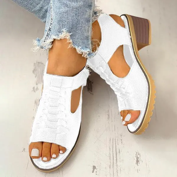 Damen-Sandalen mit Peep-Toe-Ausschnitt und Reißverschluss und klobigem Absatz