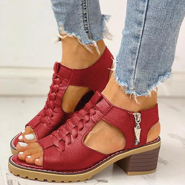 Damen-Sandalen mit Peep-Toe-Ausschnitt und Reißverschluss und klobigem Absatz