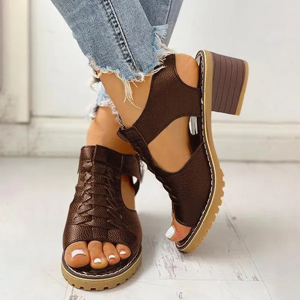 Damen-Sandalen mit Peep-Toe-Ausschnitt und Reißverschluss und klobigem Absatz