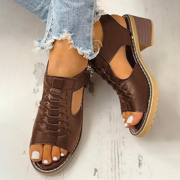 Damen-Sandalen mit Peep-Toe-Ausschnitt und Reißverschluss und klobigem Absatz