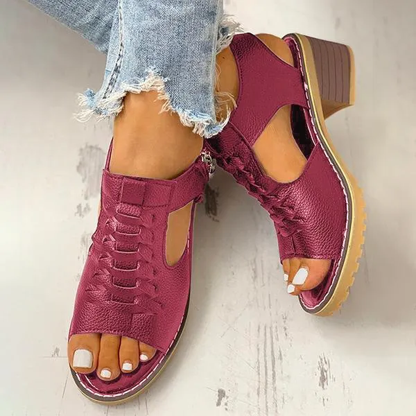 Damen-Sandalen mit Peep-Toe-Ausschnitt und Reißverschluss und klobigem Absatz