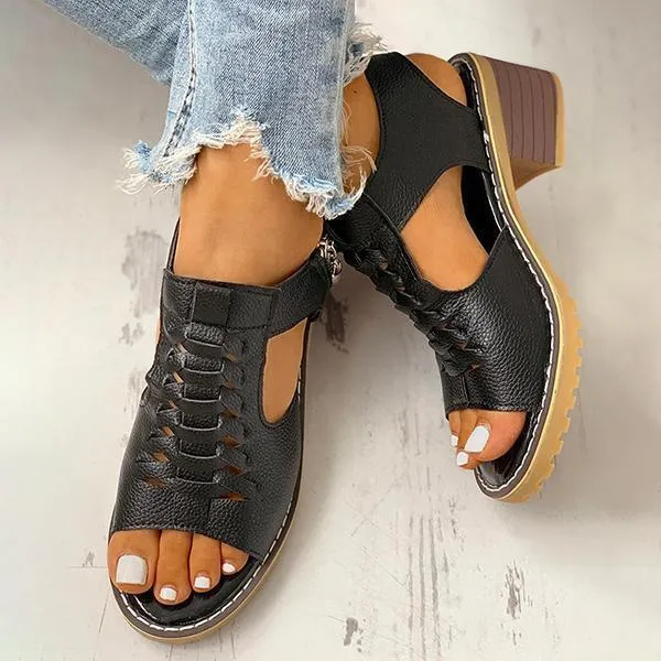 Damen-Sandalen mit Peep-Toe-Ausschnitt und Reißverschluss und klobigem Absatz