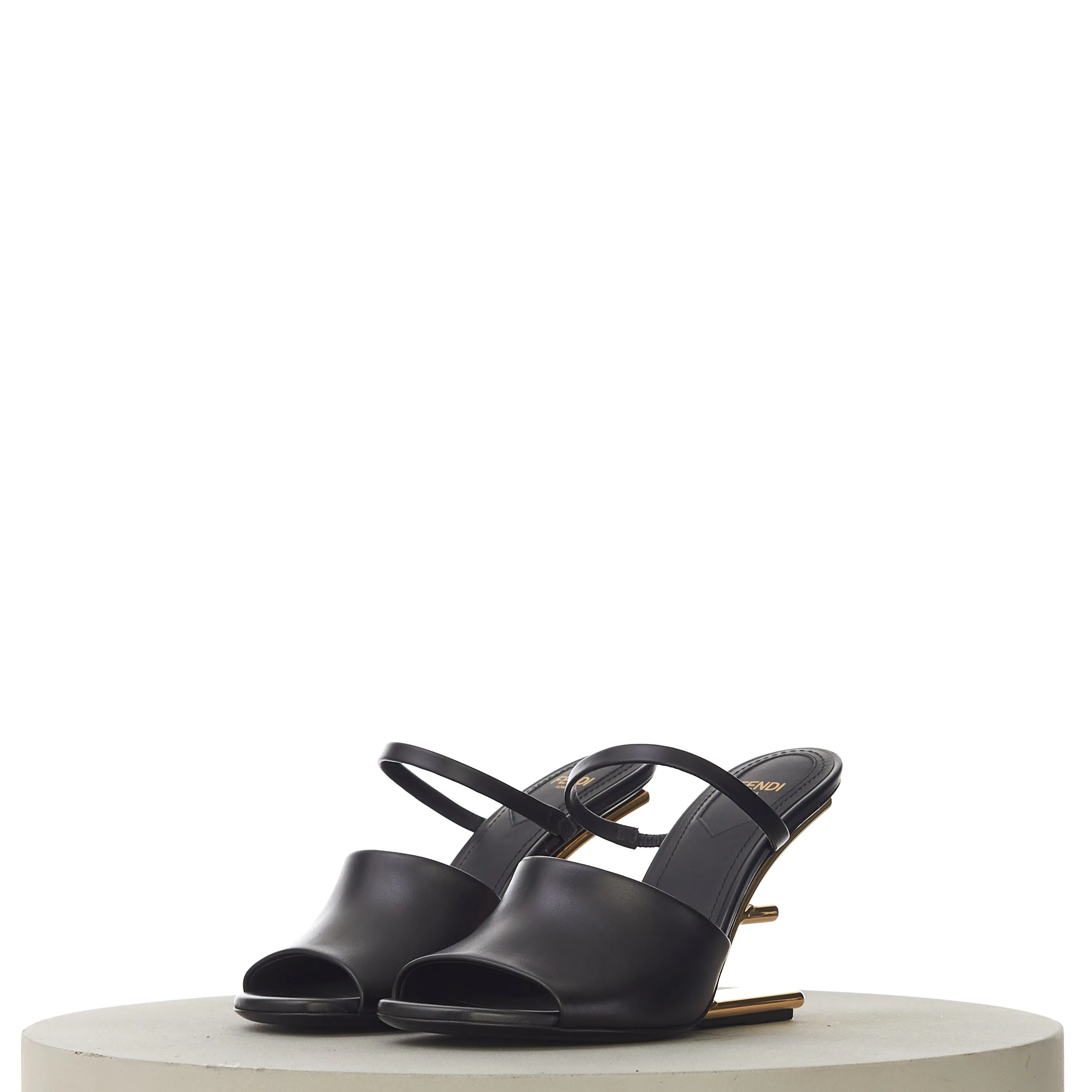 FIRST High-Heeled Sandals With F-Shaped Heel In Black Leather