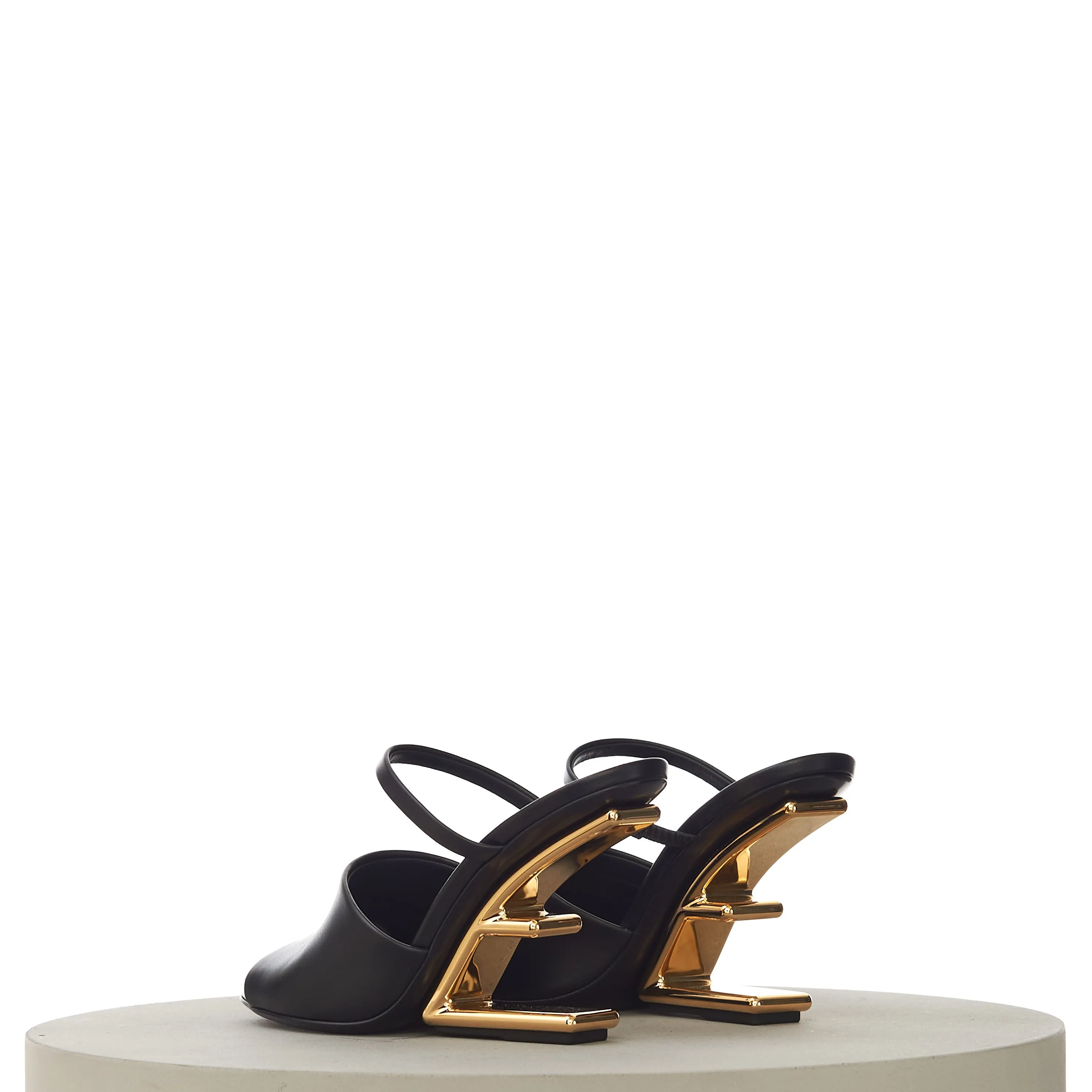 FIRST High-Heeled Sandals With F-Shaped Heel In Black Leather
