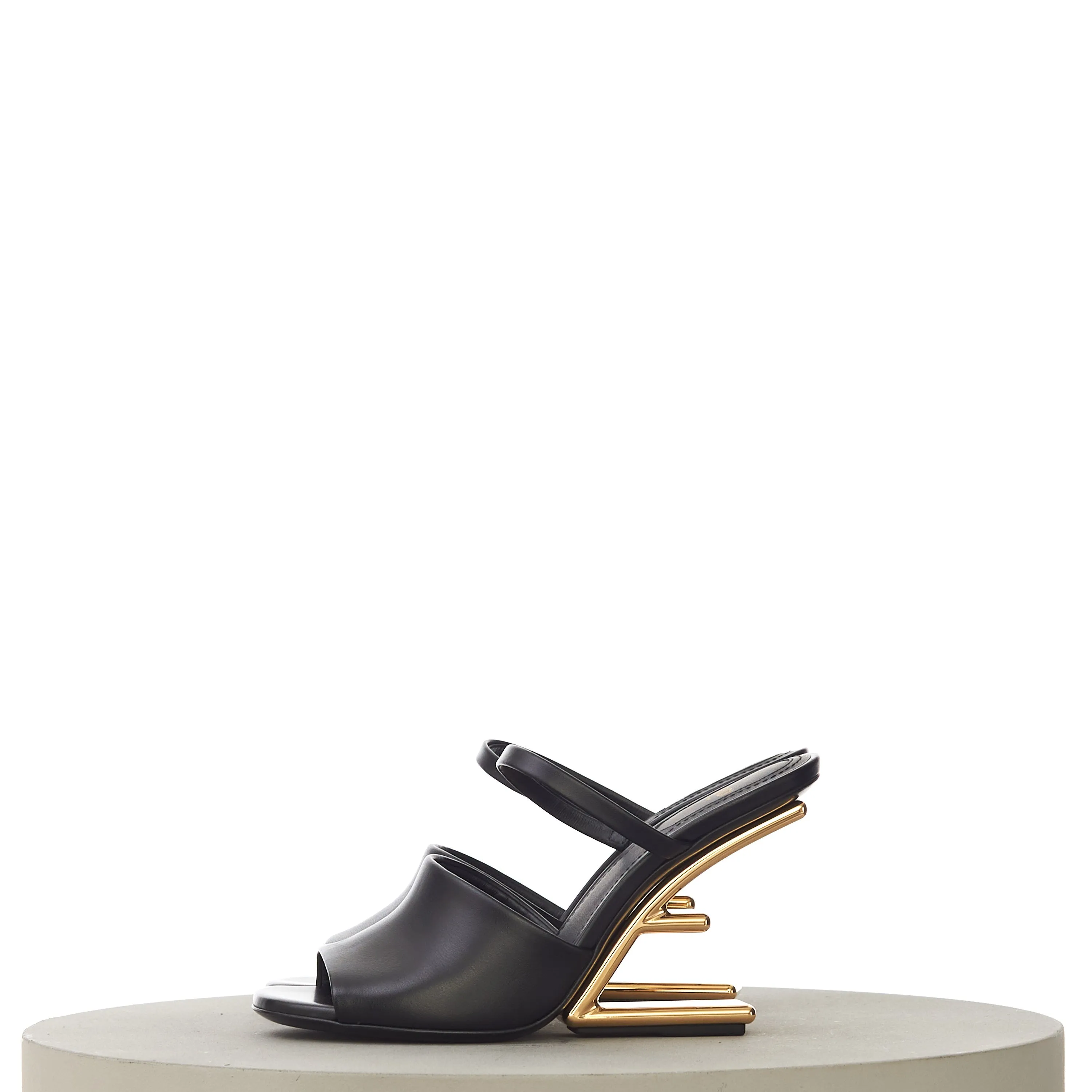 FIRST High-Heeled Sandals With F-Shaped Heel In Black Leather