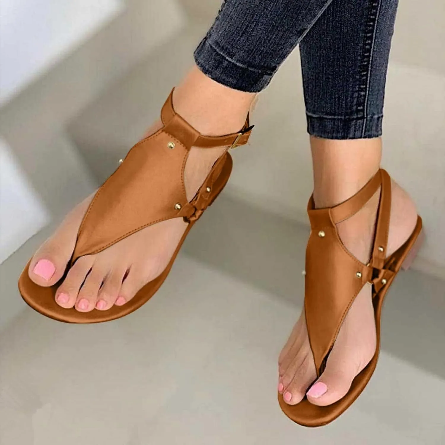 Flip Flops for Women Gladiator Sandals Open Toe Adjustable Buckle Ankle Strap Roman Retro Thong Comfortable Casual Walking Beach Sandal