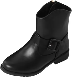 Girls Buckle Decor Side Zipper Western Boots Kids Ankle Boots Girls Low Heel Riding Booties with Rain Boots Girls Size 3