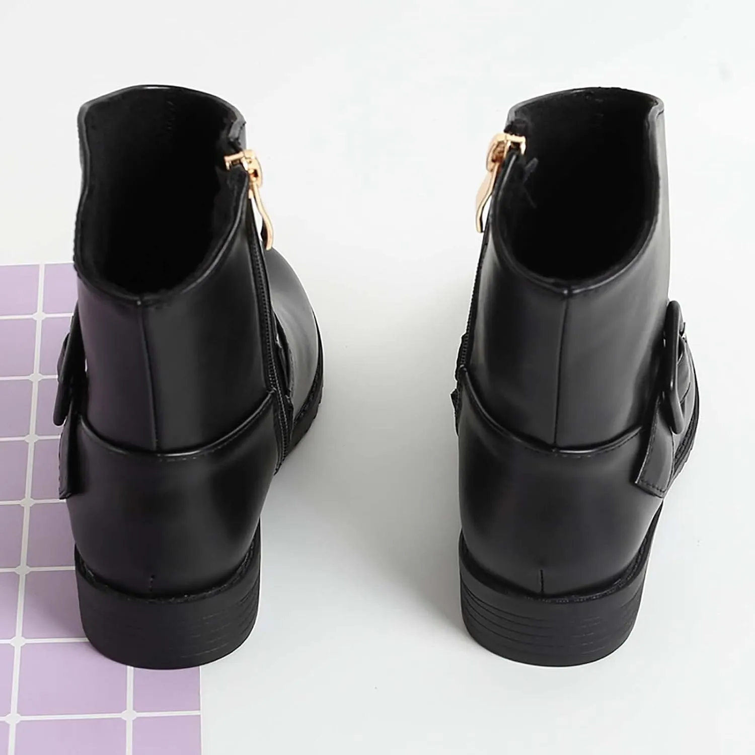 Girls Buckle Decor Side Zipper Western Boots Kids Ankle Boots Girls Low Heel Riding Booties with Rain Boots Girls Size 3