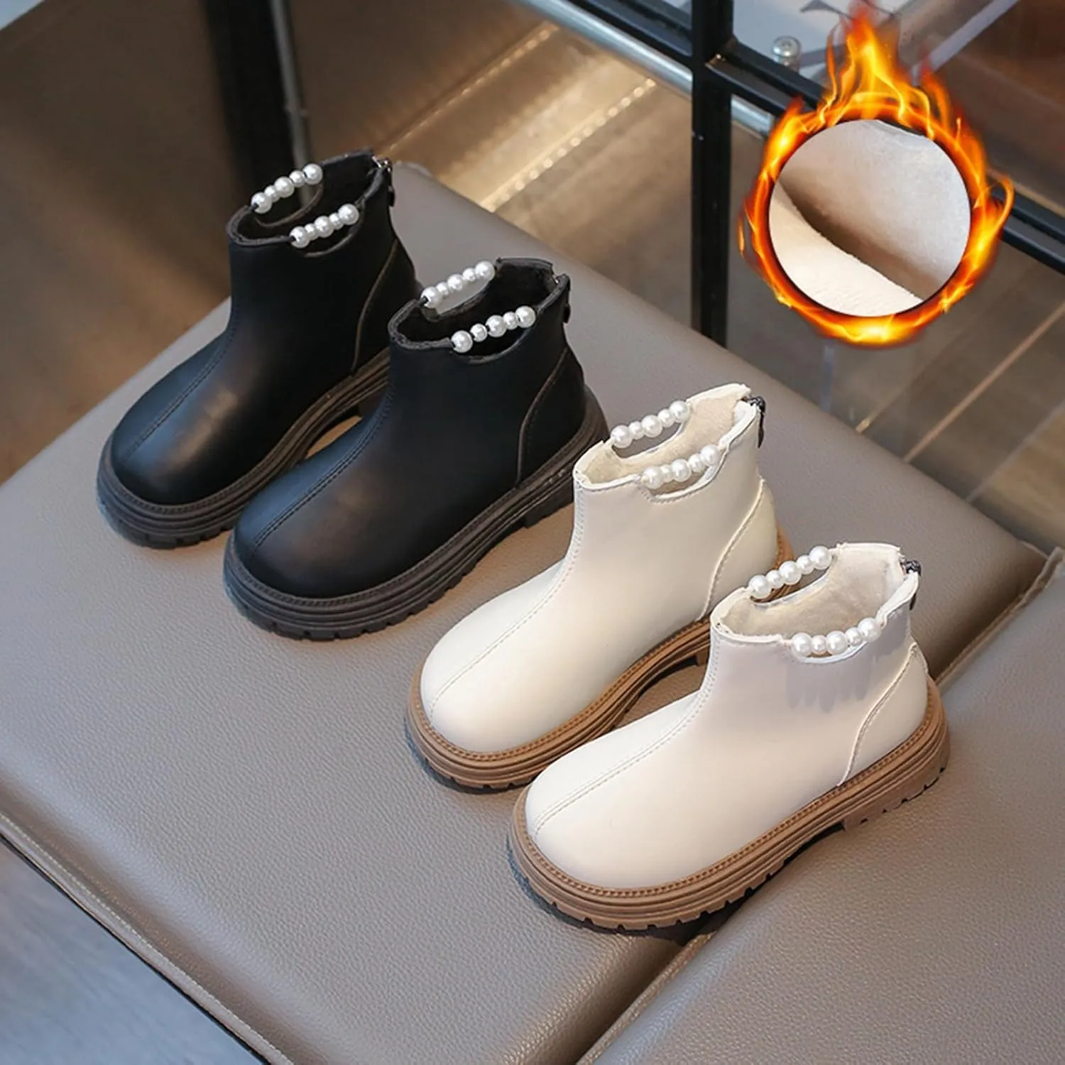 Girls Leather Mary Jane Boots Back Zipper Low Calf Boots Winter Non Slip Low Heel Boots Soft Sole Ankle Boots