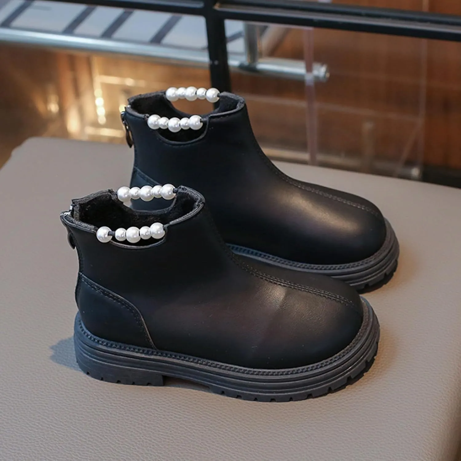 Girls Leather Mary Jane Boots Back Zipper Low Calf Boots Winter Non Slip Low Heel Boots Soft Sole Ankle Boots