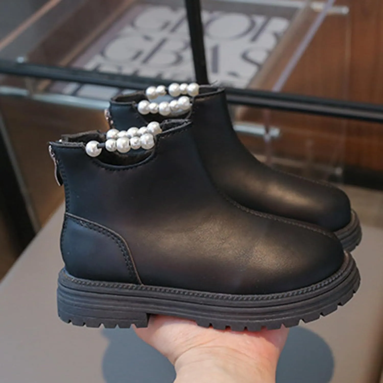 Girls Leather Mary Jane Boots Back Zipper Low Calf Boots Winter Non Slip Low Heel Boots Soft Sole Ankle Boots