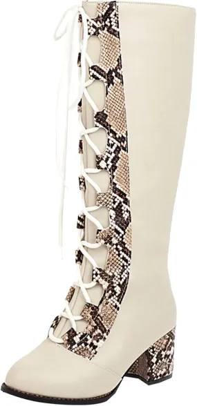 Knee High Boots Women Thigh High Boots Pu Round Toe Lace Up Boots Fal Boots 2024 Winter Women Boots Fashion Boots