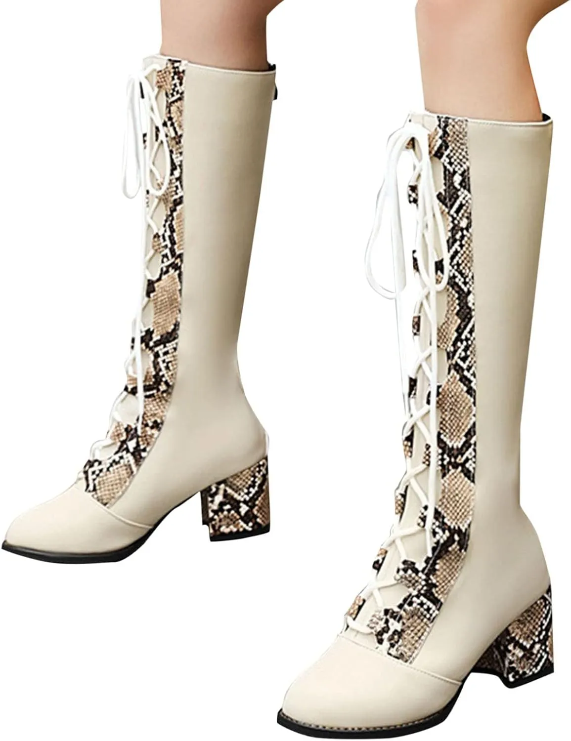 Knee High Boots Women Thigh High Boots Pu Round Toe Lace Up Boots Fal Boots 2024 Winter Women Boots Fashion Boots