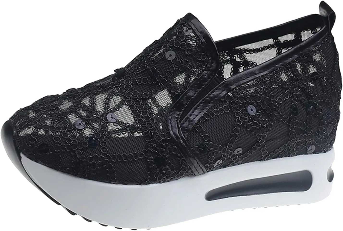 Ladies Fashion Breathable Knitted Mesh Pointed Flat Bottomed Casual Single Shoes Women Shoes Summer Wedge (Black, 7.5)