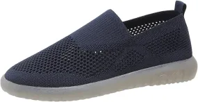 Ladies Fashion Solid Color Mesh Breathable Comfortable Flat Casual Shoes Casual Shoes for Men Suede (Dark Blue, 8)