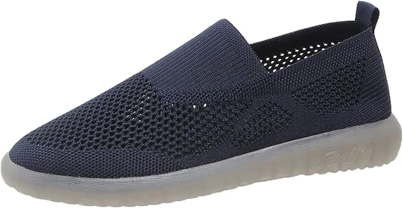 Ladies Fashion Solid Color Mesh Breathable Comfortable Flat Casual Shoes Casual Shoes for Men Suede (Dark Blue, 8)