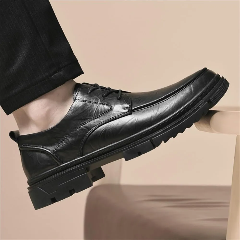 Men's Business Casual Oxford Shoes Cap-Toe Lace Up Leather Casual Anti-Slip Low Top