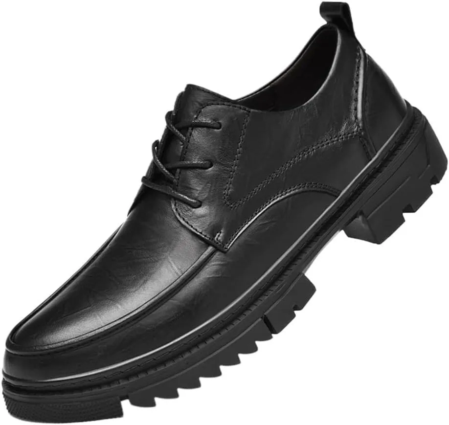 Men's Business Casual Oxford Shoes Cap-Toe Lace Up Leather Casual Anti-Slip Low Top