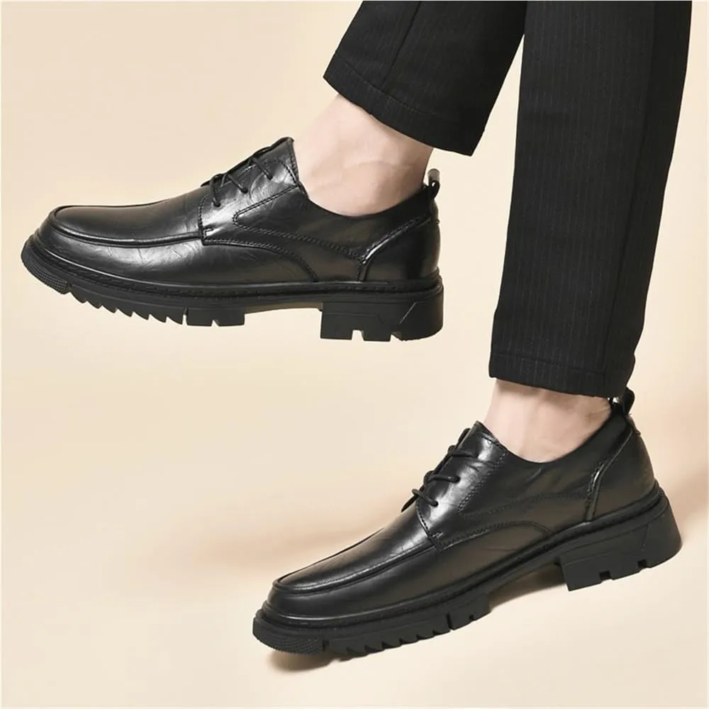 Men's Business Casual Oxford Shoes Cap-Toe Lace Up Leather Casual Anti-Slip Low Top