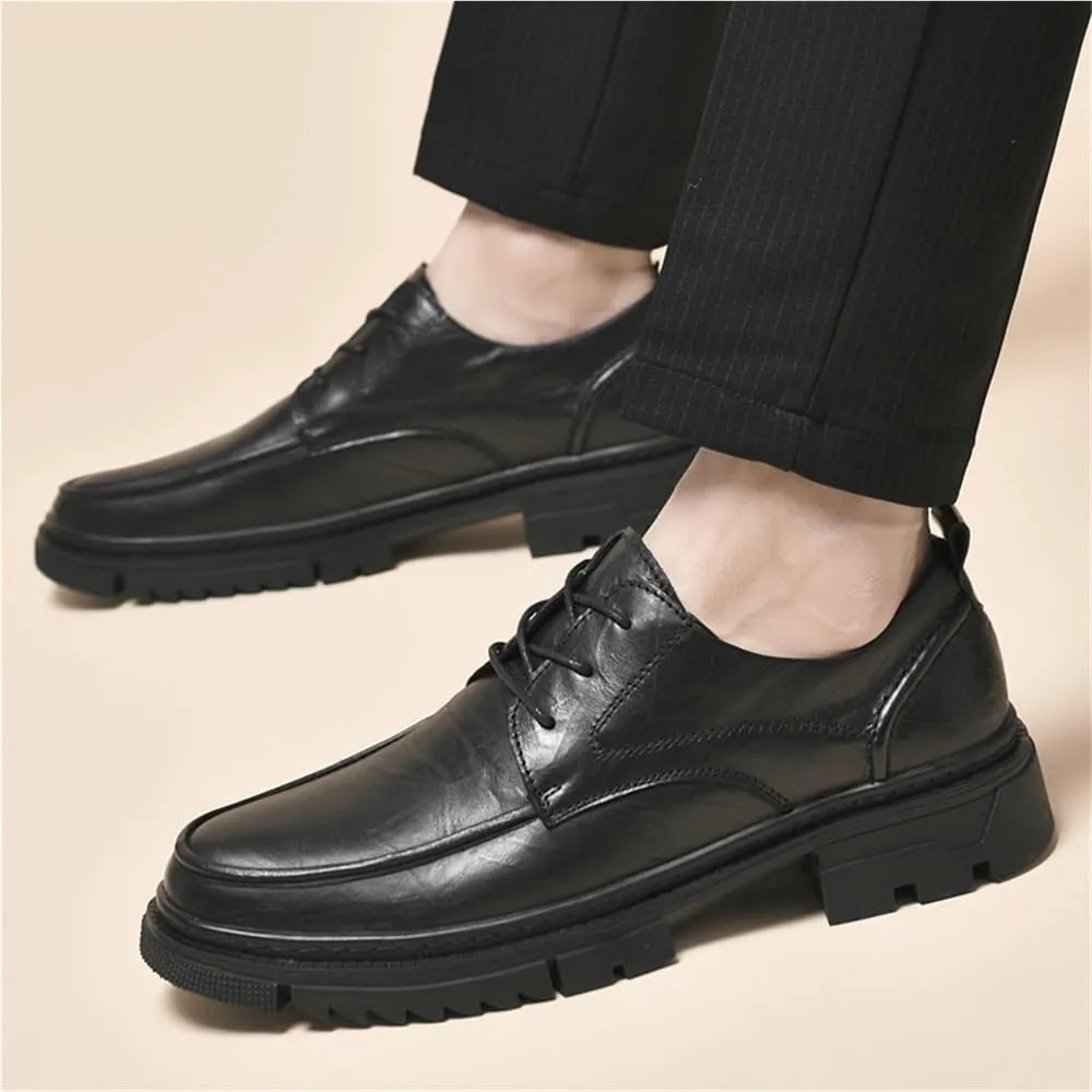 Men's Business Casual Oxford Shoes Cap-Toe Lace Up Leather Casual Anti-Slip Low Top