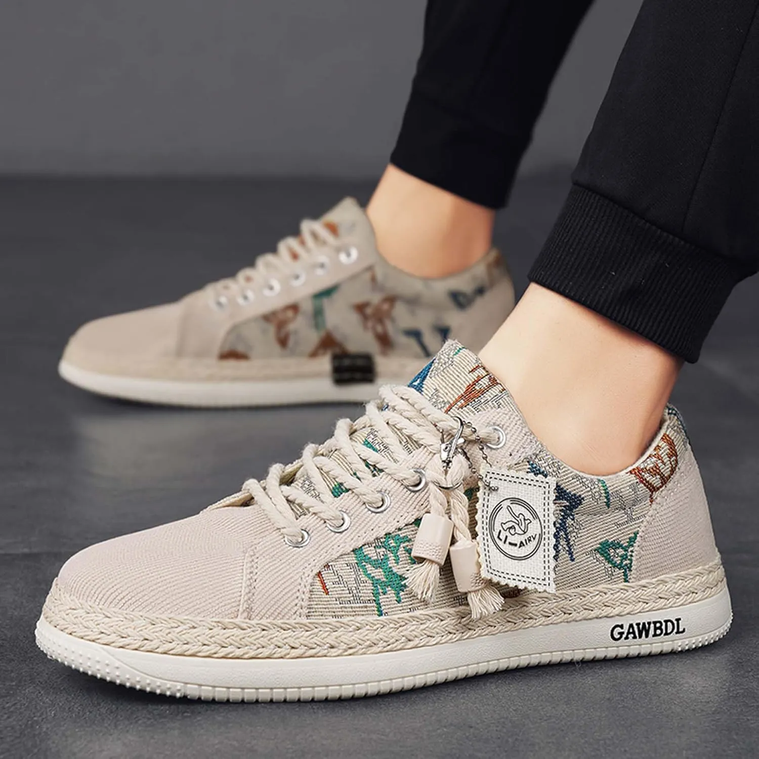Men's Casual Sneakers Fashion Lace-up Canvas Casual Shoes Comfortable Lightweight Slip On Shoes Outdoor Breathable Non-Slip Walking Shoes Casual Loafers