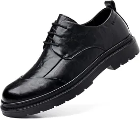 Men's Leather Lace Up Platform Block Heel Leather Formal Business Oxford Shoes Casual Work Office Comfortable Business Shoes