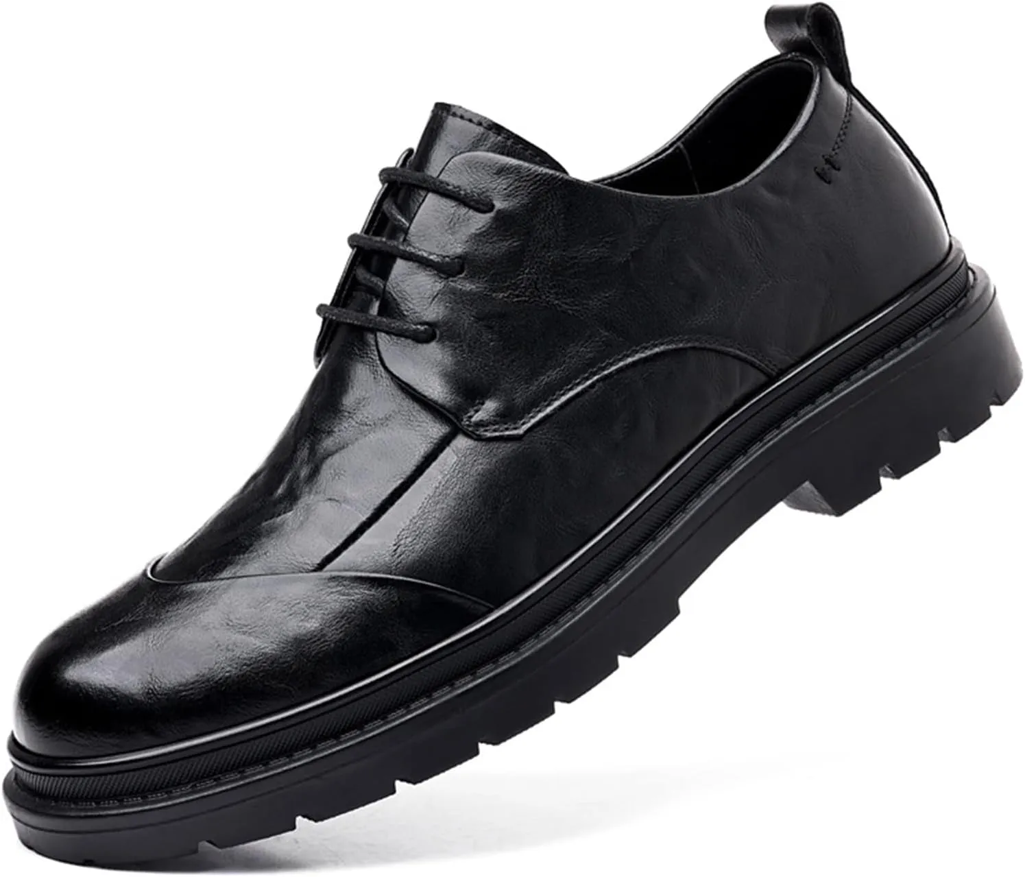 Men's Leather Lace Up Platform Block Heel Leather Formal Business Oxford Shoes Casual Work Office Comfortable Business Shoes
